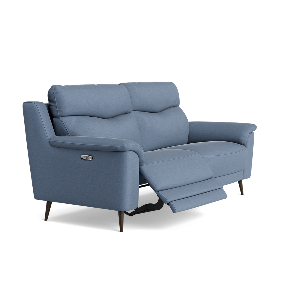 Revel Small 3 Seater Recliner Sofa - 2.5 Seater Sofa with 2 Power Recliners (Compact) Fabric - Power Recliner with USB — BFA-MAD-08 PACIFIC BLUE, gallery image 1