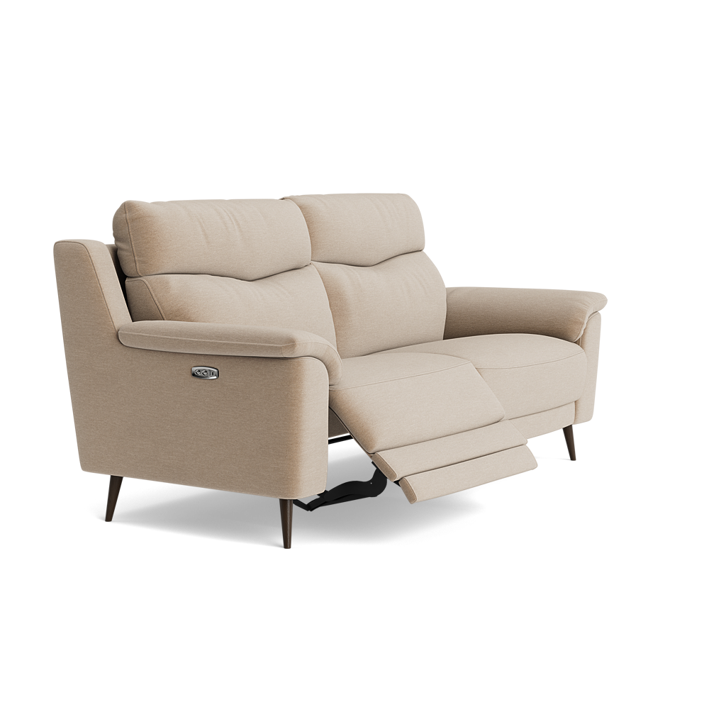 Revel Small 3 Seater Recliner Sofa - 2.5 Seater Sofa with 2 Power Recliners (Compact) Fabric - Power Recliner with USB — FAB-CAN-170 MUSHROOM, gallery image 1