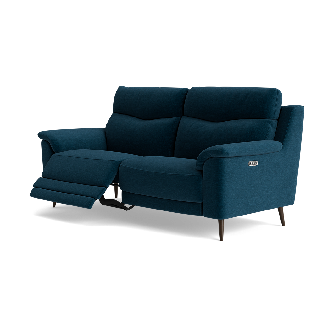 Revel Small 3 Seater Recliner Sofa - 2.5 Seater Sofa with 2 Power Recliners (Compact) Fabric - Power Recliner with USB — FAB-CAN-330 STEEL BLUE, gallery image 3