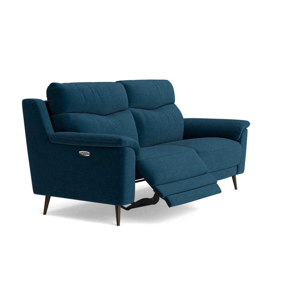 Revel Small 3 Seater Recliner Sofa - 2.5 Seater Sofa with 2 Power Recliners (Compact) Fabric - Power Recliner with USB — FAB-CAN-330 STEEL BLUE, gallery image 1