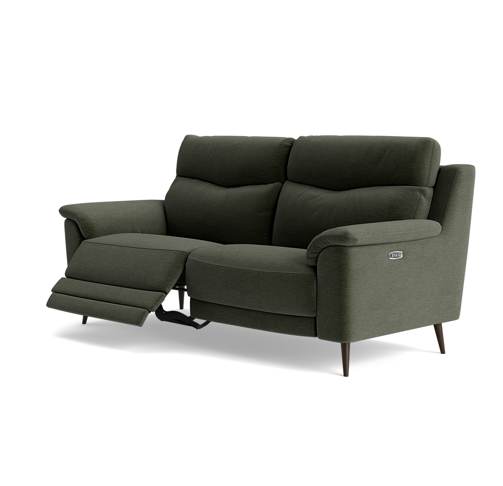 Revel Small 3 Seater Recliner Sofa - 2.5 Seater Sofa with 2 Power Recliners (Compact) Fabric - Power Recliner with USB — FAB-CAN-352 FORREST GREEN, gallery image 3