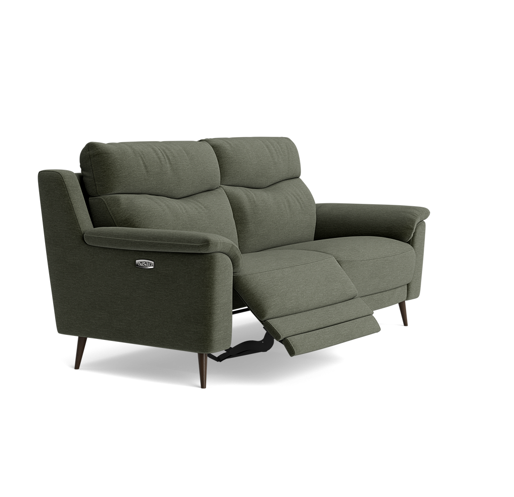 Revel Small 3 Seater Recliner Sofa - 2.5 Seater Sofa with 2 Power Recliners (Compact) Fabric - Power Recliner with USB — FAB-CAN-352 FORREST GREEN, gallery image 1