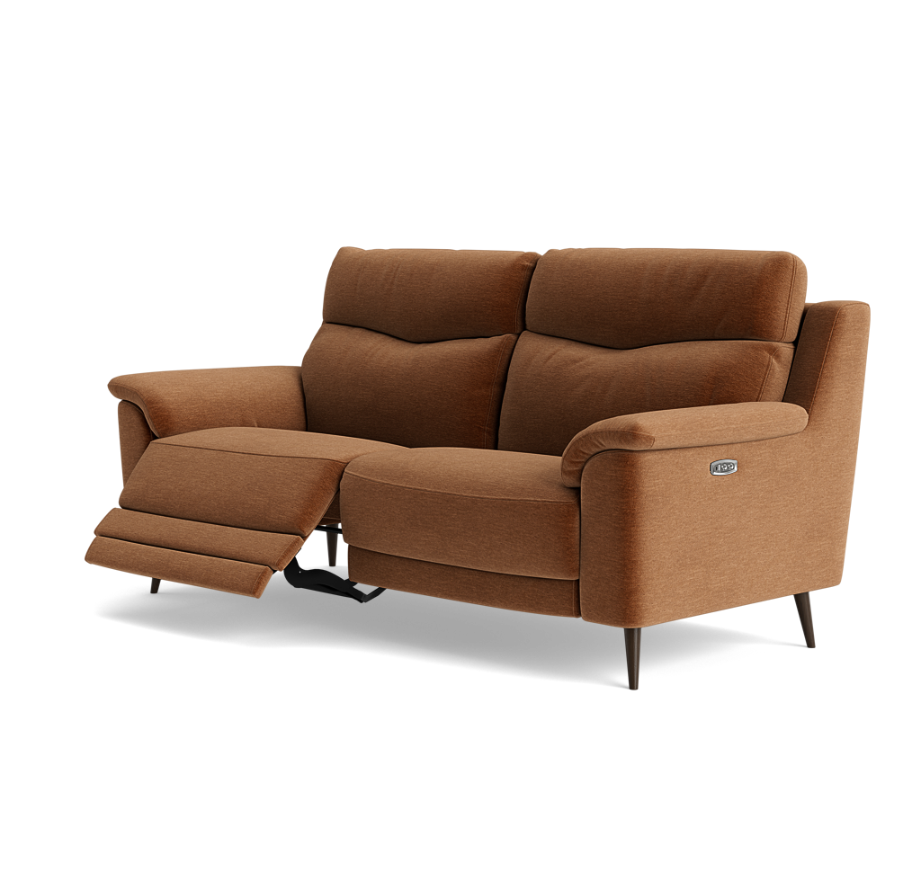 Revel Small 3 Seater Recliner Sofa - 2.5 Seater Sofa with 2 Power Recliners (Compact) Fabric - Power Recliner with USB — FAB-CAN-500 CARAMEL, gallery image 3