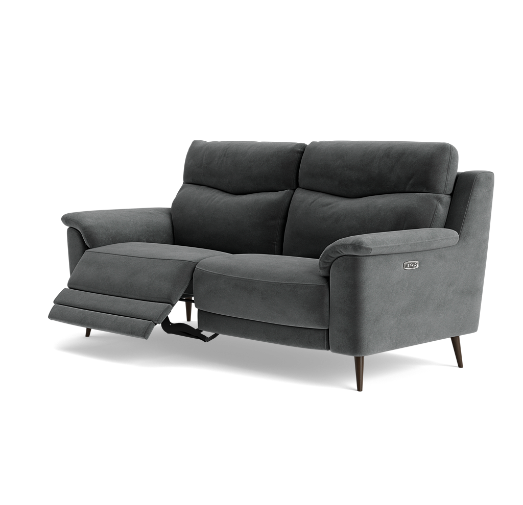 Revel Small 3 Seater Recliner Sofa - 2.5 Seater Sofa with 2 Power Recliners (Compact) Fabric - Power Recliner with USB — FAB-MEG-20  PEWTER, gallery image 3
