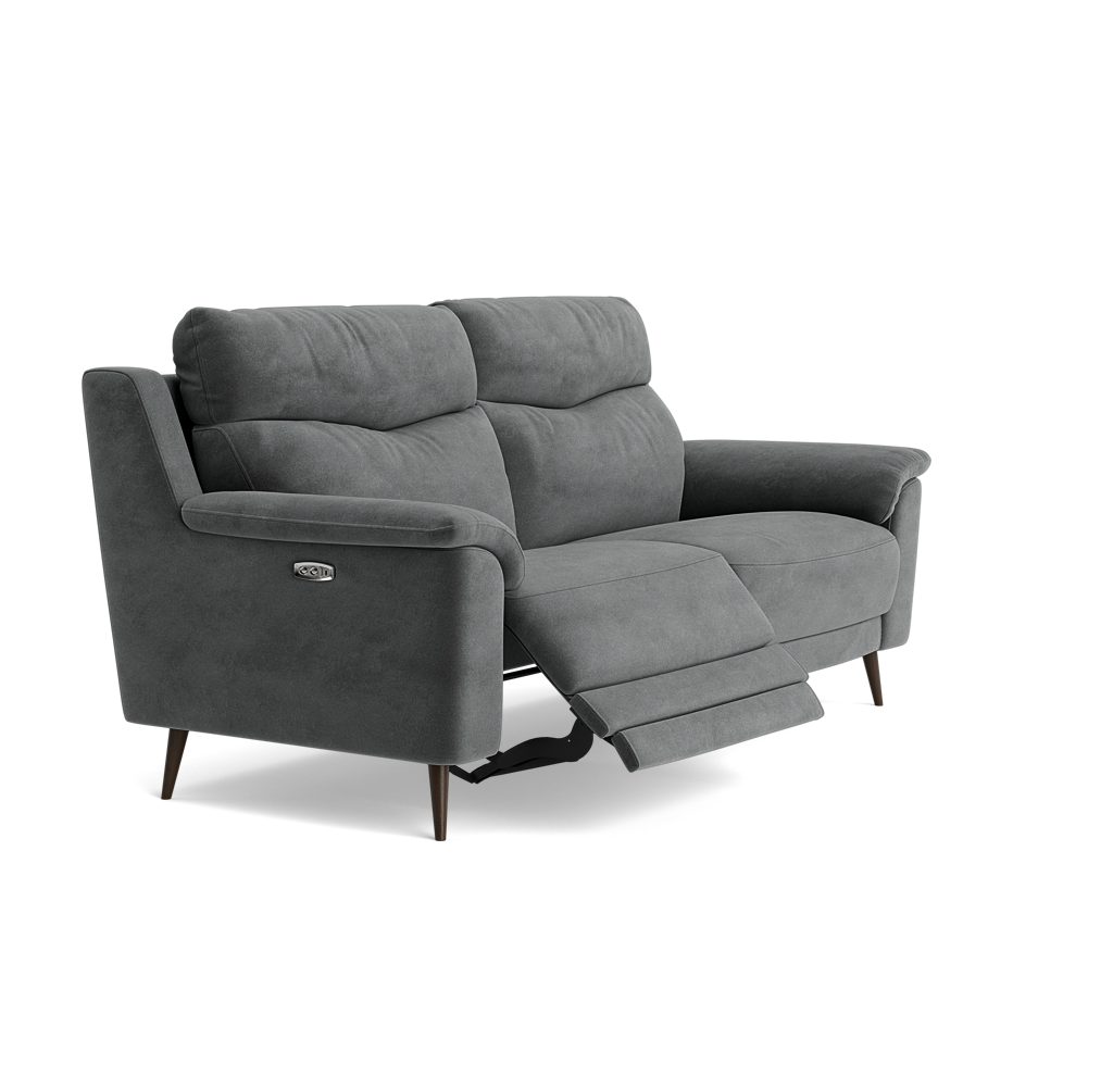 Revel Small 3 Seater Recliner Sofa - 2.5 Seater Sofa with 2 Power Recliners (Compact) Fabric - Power Recliner with USB — FAB-MEG-20  PEWTER, gallery image 1