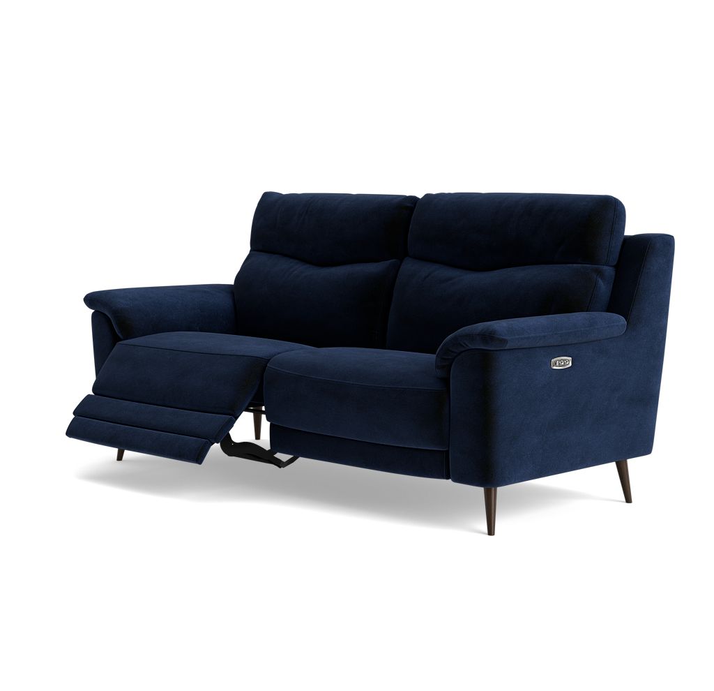 Revel Small 3 Seater Recliner Sofa - 2.5 Seater Sofa with 2 Power Recliners (Compact) Fabric - Power Recliner with USB — FAB-MEG-28  NAVY, gallery image 3