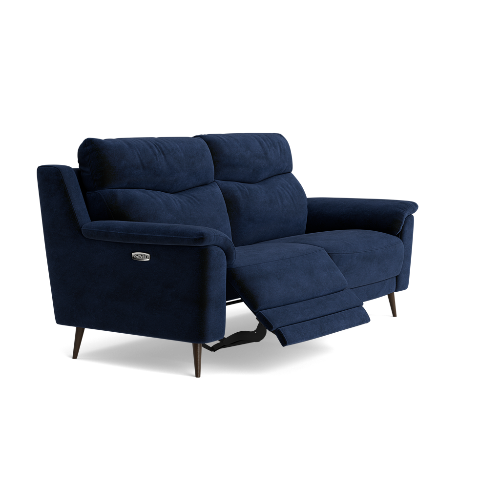 Revel Small 3 Seater Recliner Sofa - 2.5 Seater Sofa with 2 Power Recliners (Compact) Fabric - Power Recliner with USB — FAB-MEG-28  NAVY, gallery image 1