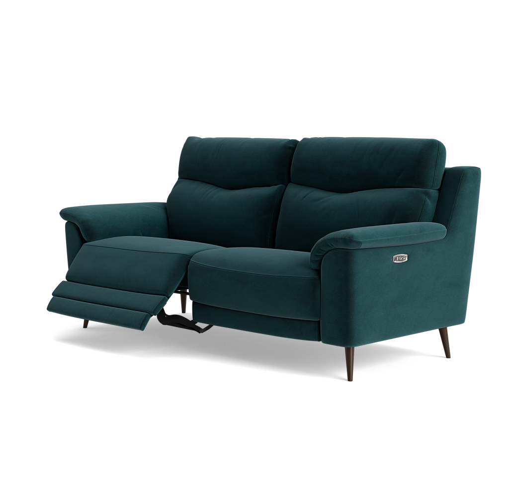 Revel Small 3 Seater Recliner Sofa - 2.5 Seater Sofa with 2 Power Recliners (Compact) Fabric - Power Recliner with USB — FAB-MEG-36  LAKE GREEN, gallery image 3