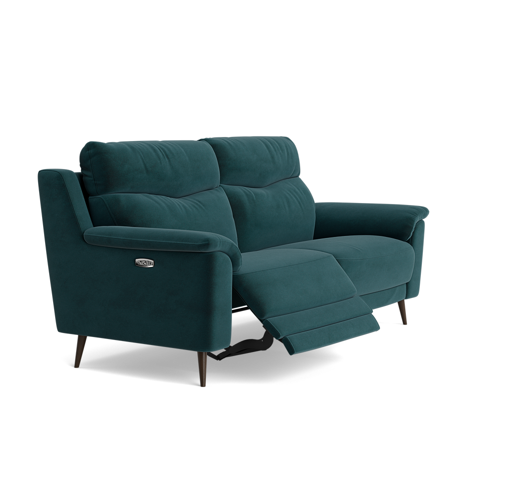 Revel Small 3 Seater Recliner Sofa - 2.5 Seater Sofa with 2 Power Recliners (Compact) Fabric - Power Recliner with USB — FAB-MEG-36  LAKE GREEN, gallery image 1