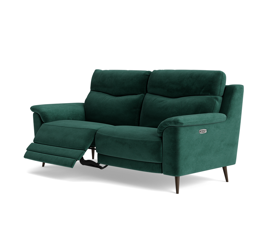 Revel Small 3 Seater Recliner Sofa - 2.5 Seater Sofa with 2 Power Recliners (Compact) Fabric - Power Recliner with USB — FAB-MEG-37  EMERALD GREEN, gallery image 3