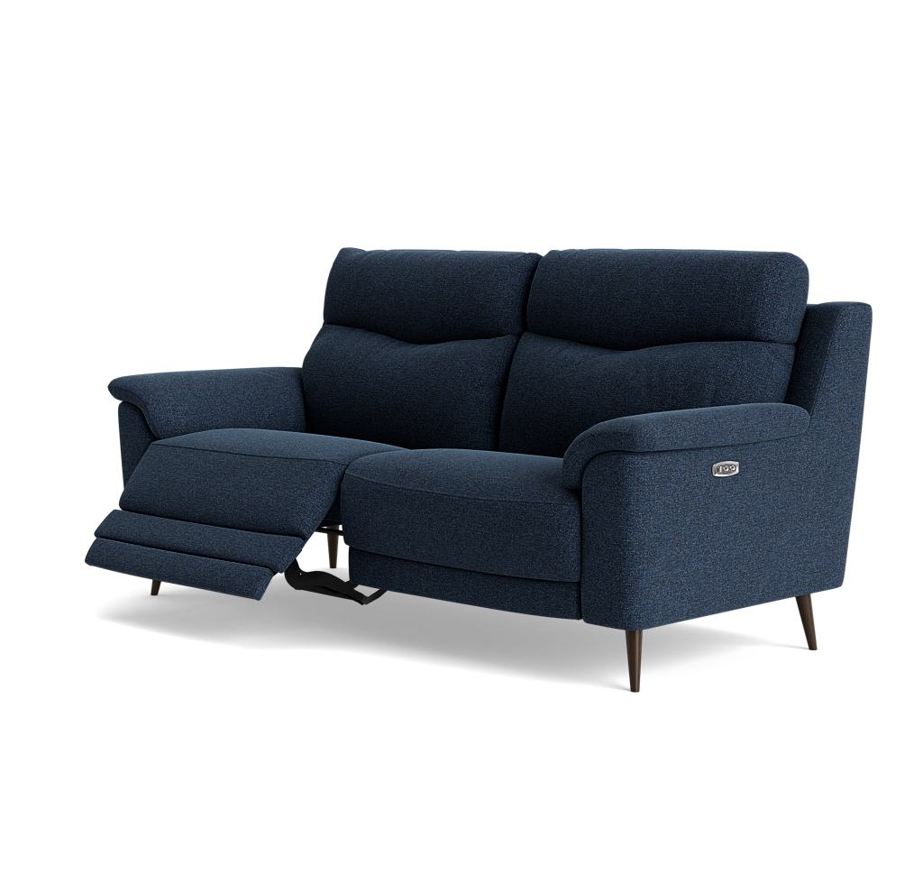 Revel Small 3 Seater Recliner Sofa - 2.5 Seater Sofa with 2 Power Recliners (Compact) Fabric - Power Recliner with USB — FAB-MIL-303 NAVY, gallery image 3