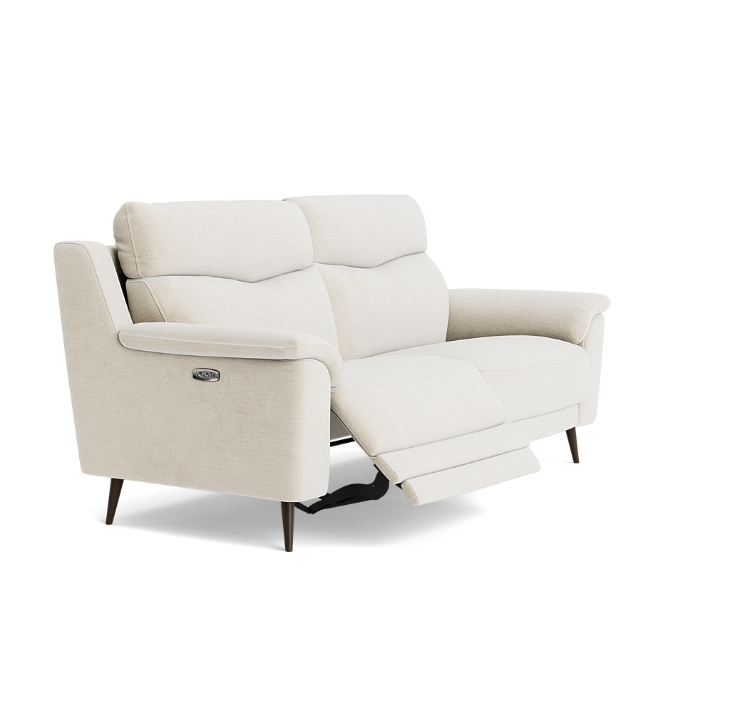 Revel Small 3 Seater Recliner Sofa - 2.5 Seater Sofa with 2 Power Recliners (Compact) Fabric - Power Recliner with USB — FAB-NTS - 01 CREAM, gallery image 1