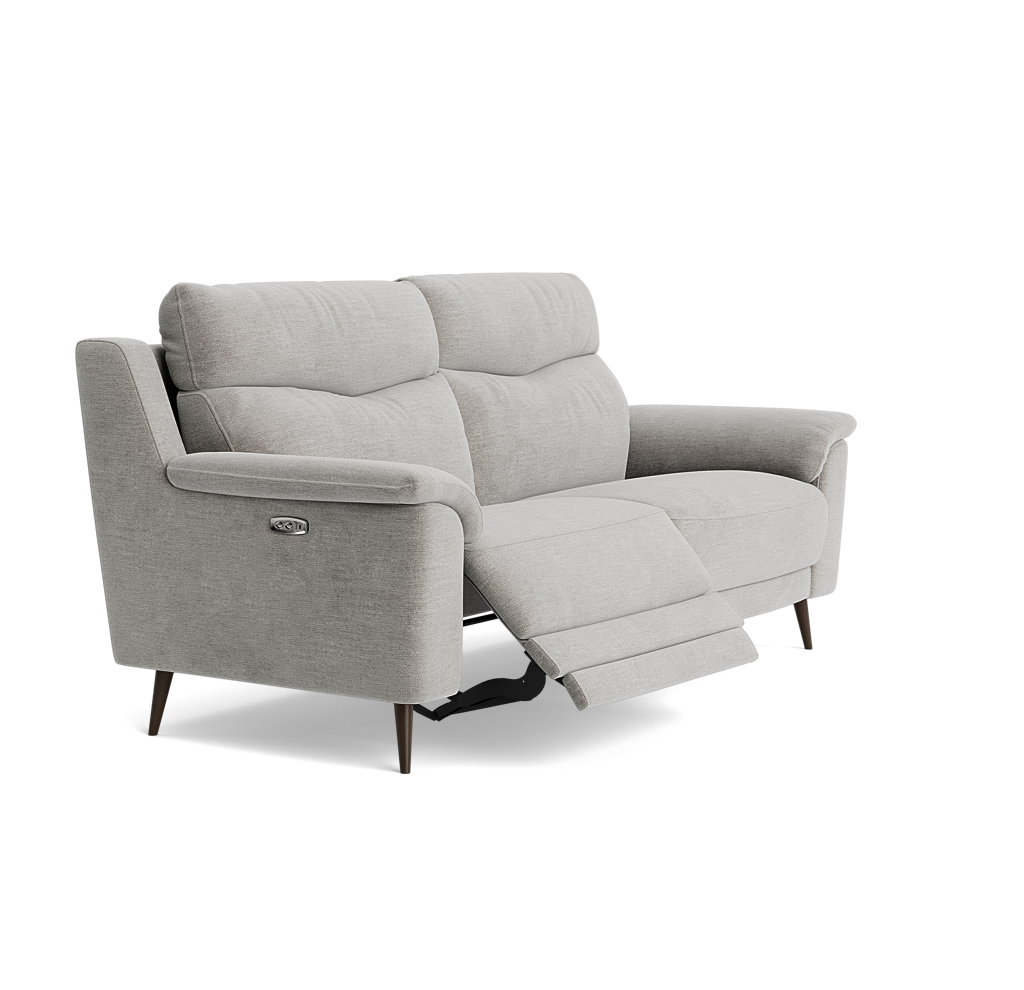 Revel Small 3 Seater Recliner Sofa - 2.5 Seater Sofa with 2 Power Recliners (Compact) Fabric - Power Recliner with USB — FAB-NTS - 11 DOVE, gallery image 1