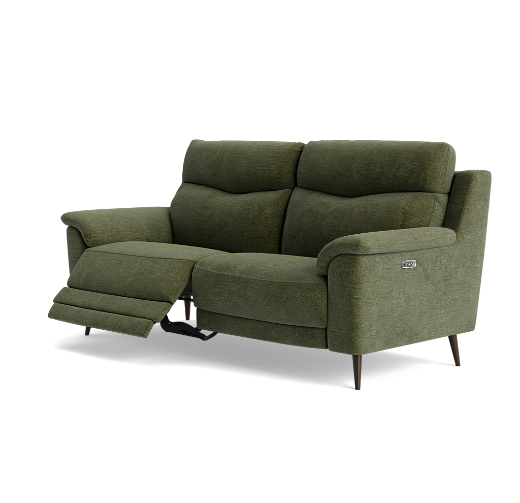 Revel Small 3 Seater Recliner Sofa - 2.5 Seater Sofa with 2 Power Recliners (Compact) Fabric - Power Recliner with USB — FAB-NTS - 16 OLIVE GREEN, gallery image 3