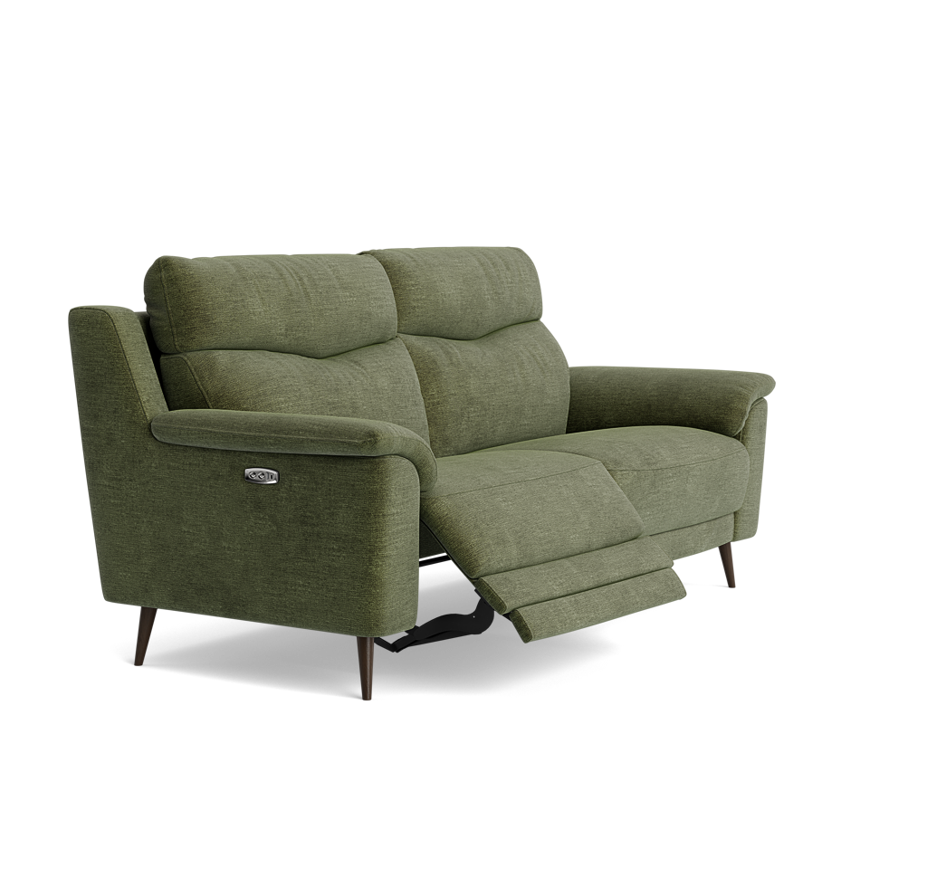 Revel Small 3 Seater Recliner Sofa - 2.5 Seater Sofa with 2 Power Recliners (Compact) Fabric - Power Recliner with USB — FAB-NTS - 16 OLIVE GREEN, gallery image 1