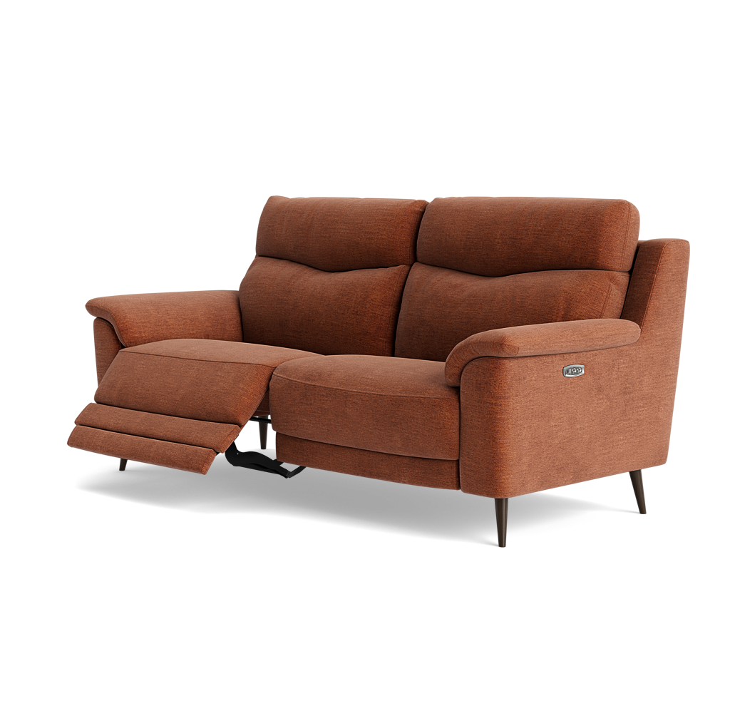 Revel Small 3 Seater Recliner Sofa - 2.5 Seater Sofa with 2 Power Recliners (Compact) Fabric - Power Recliner with USB — FAB-NTS - 17 TERRACOTTA, gallery image 3
