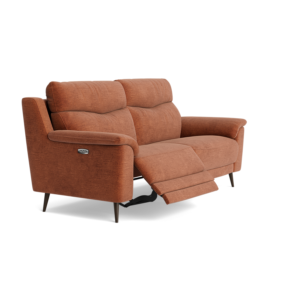 Revel Small 3 Seater Recliner Sofa - 2.5 Seater Sofa with 2 Power Recliners (Compact) Fabric - Power Recliner with USB — FAB-NTS - 17 TERRACOTTA, gallery image 1