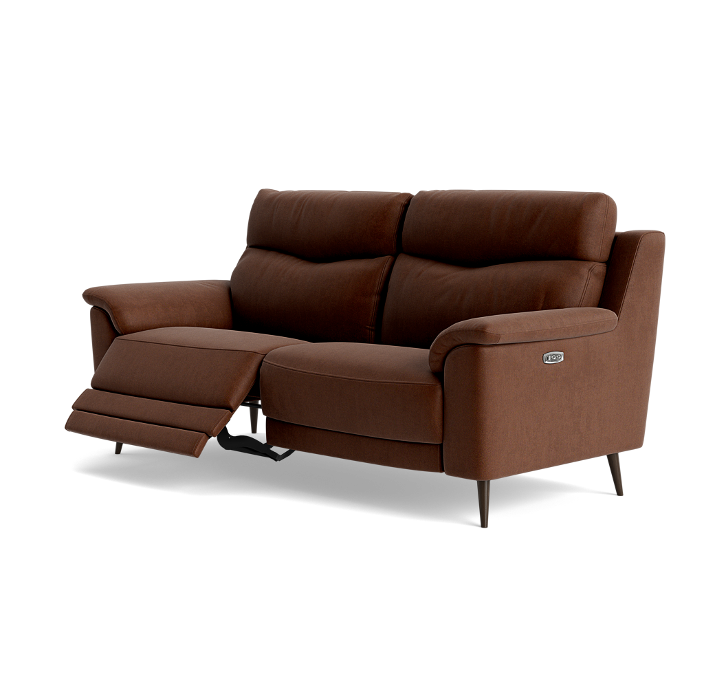 Revel Small 3 Seater Recliner Sofa - 2.5 Seater Sofa with 2 Power Recliners (Compact) Fabric - Power Recliner with USB — SFA-PEY-06 CARAMEL, gallery image 3