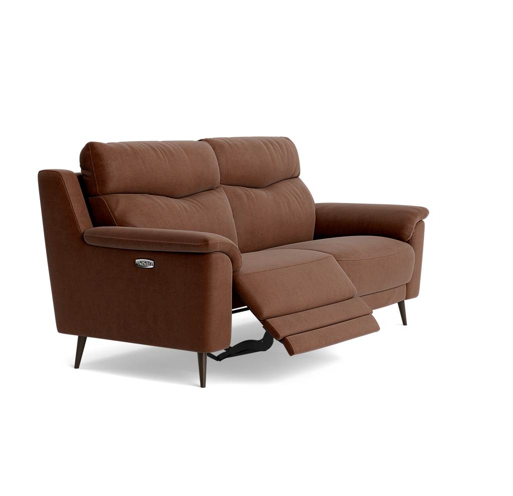 Revel Small 3 Seater Recliner Sofa - 2.5 Seater Sofa with 2 Power Recliners (Compact) Fabric - Power Recliner with USB — SFA-PEY-06 CARAMEL, gallery image 1