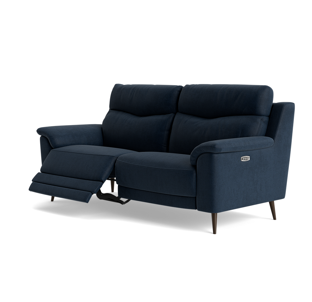 Revel Small 3 Seater Recliner Sofa - 2.5 Seater Sofa with 2 Power Recliners (Compact) Fabric - Power Recliner with USB — SFA-PEY-15 NAVY, gallery image 3