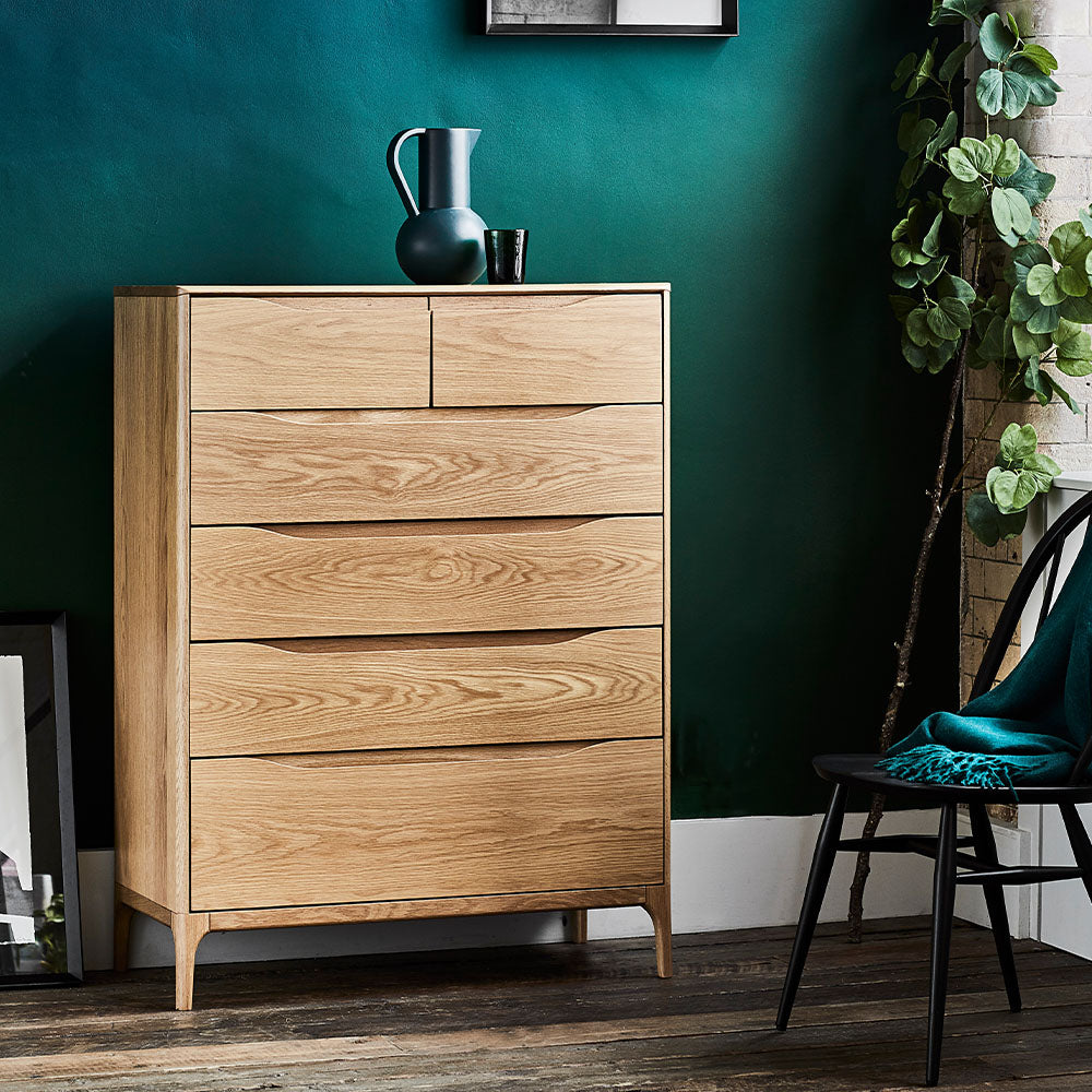 Ercol Rimini 6 Drawer Cabinet - 6 Drawer Tall Wide Chest Clear Matt Storage Sterling Home 2