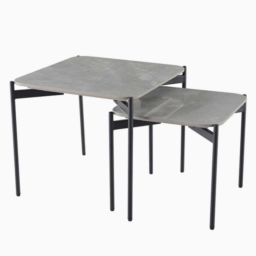 Rocco Ruibei Nest of Tables - Nest of Table Ruibei Grey Ceramic Top / Black Powder Coated Metal Legs Tables Sterling Home 1