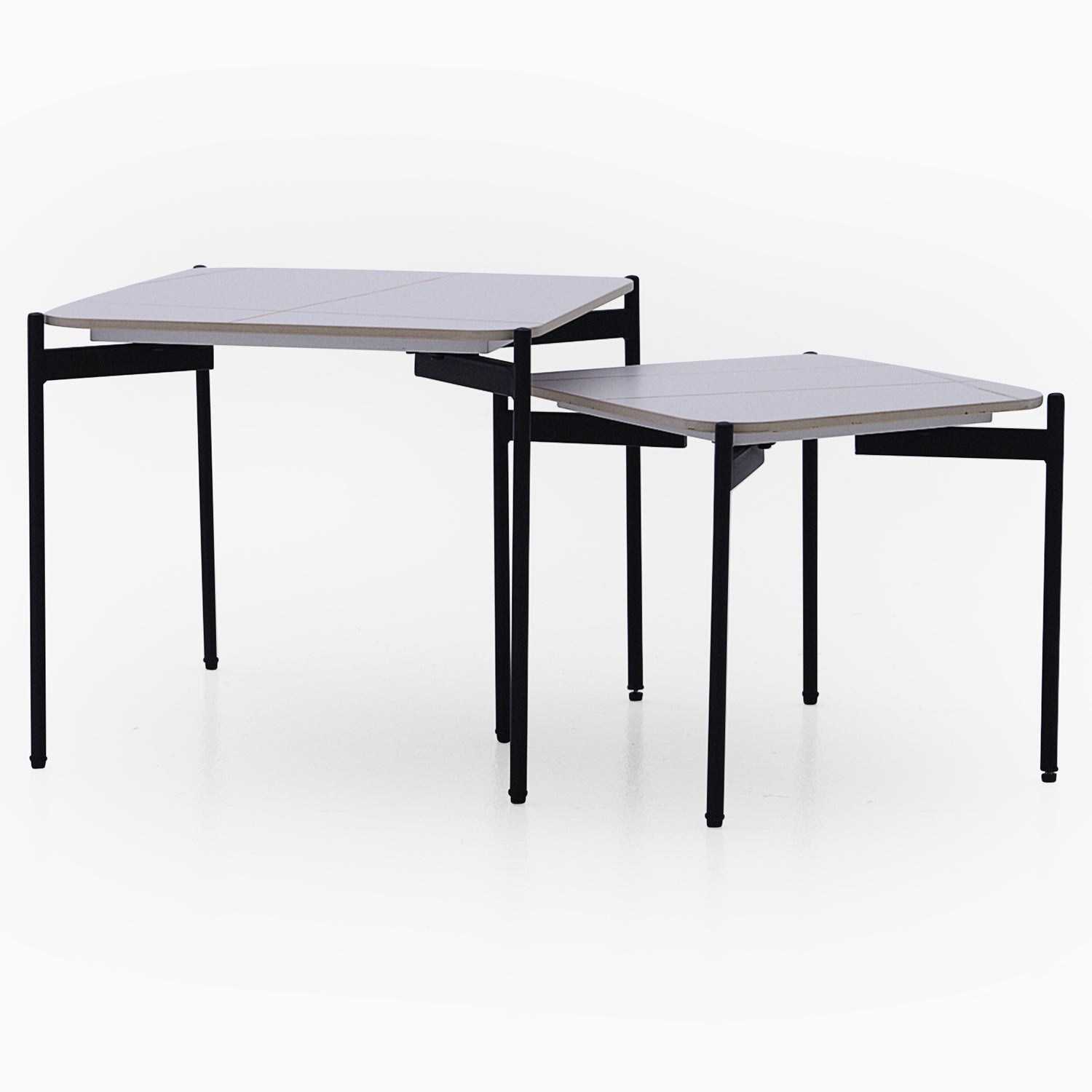 Rocco White and Gold Nest of Tables - Nest of Table White & Gold Ceramic Top / Black Powder Coated Metal Legs Tables Sterling Home 1