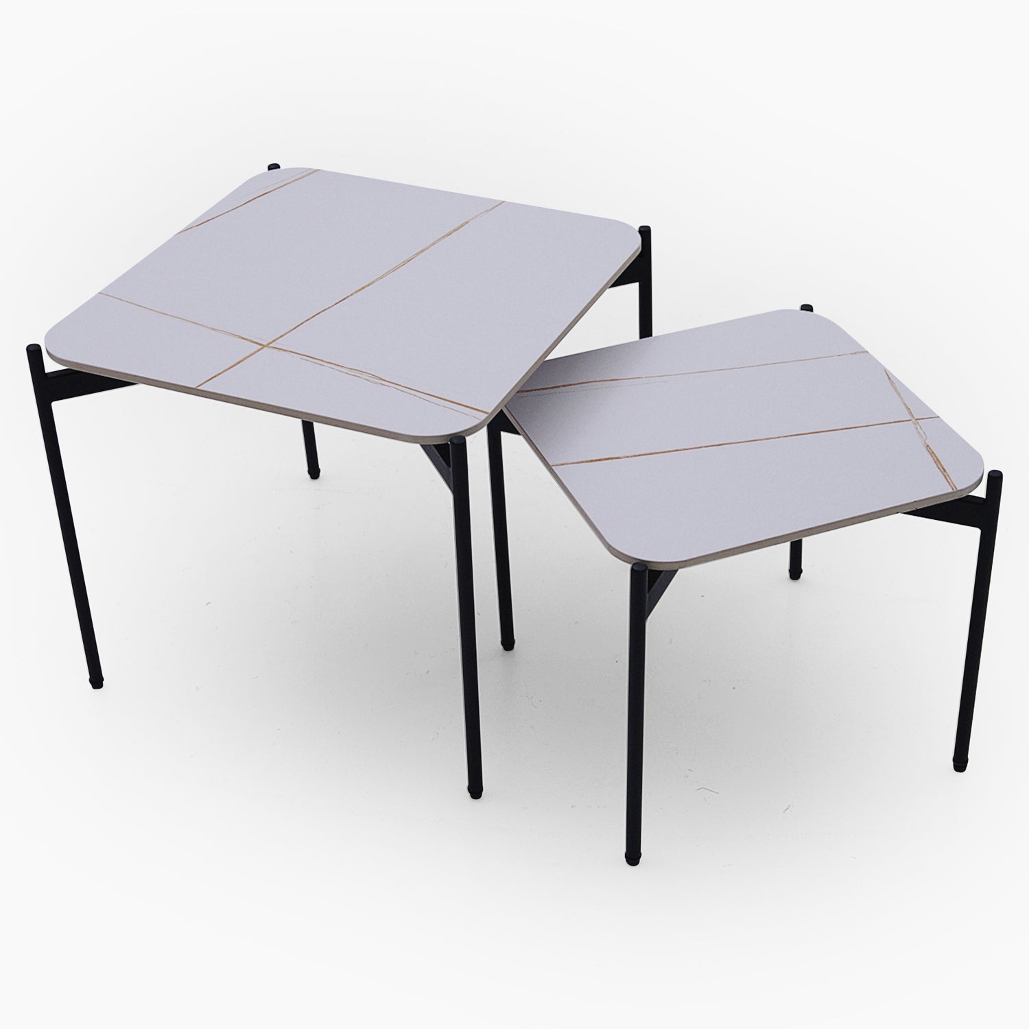 Rocco White and Gold Nest of Tables - Nest of Table White & Gold Ceramic Top / Black Powder Coated Metal Legs Tables Sterling Home 2