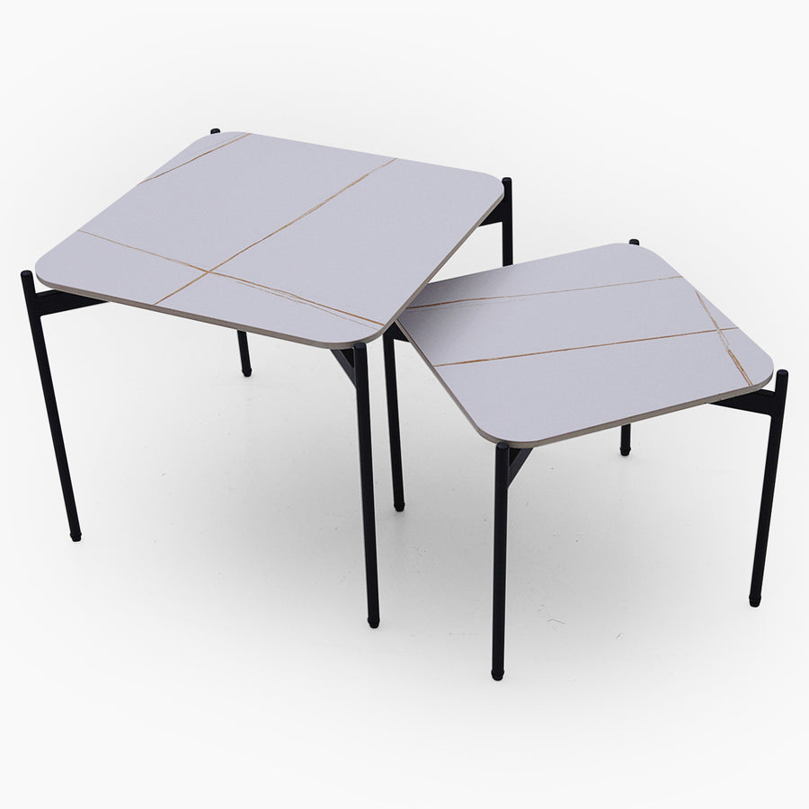 Rocco Nest of Tables - Nest of Table White & Gold Ceramic Top / Black Powder Coated Metal Legs Tables Sterling Home 2