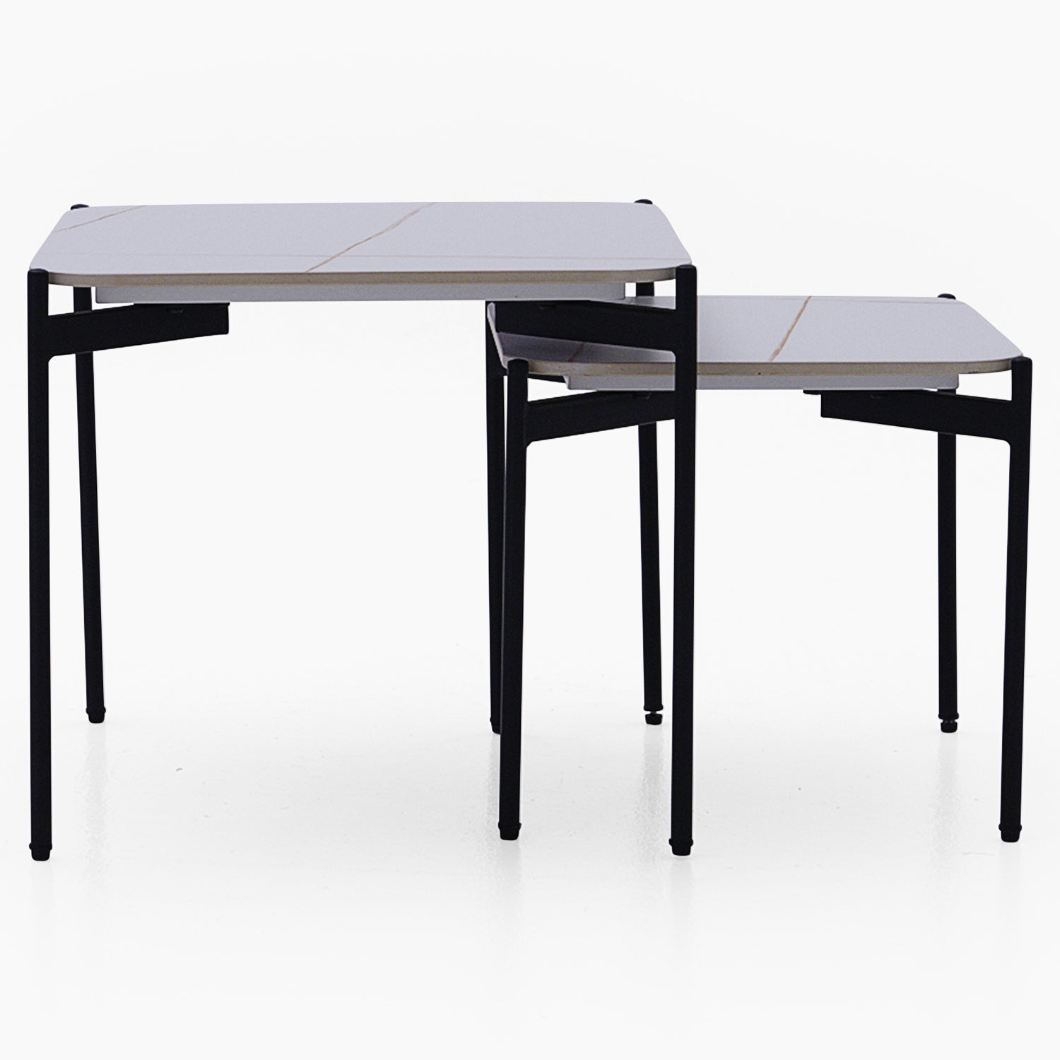Rocco White and Gold Nest of Tables - Nest of Table White & Gold Ceramic Top / Black Powder Coated Metal Legs Tables Sterling Home 3