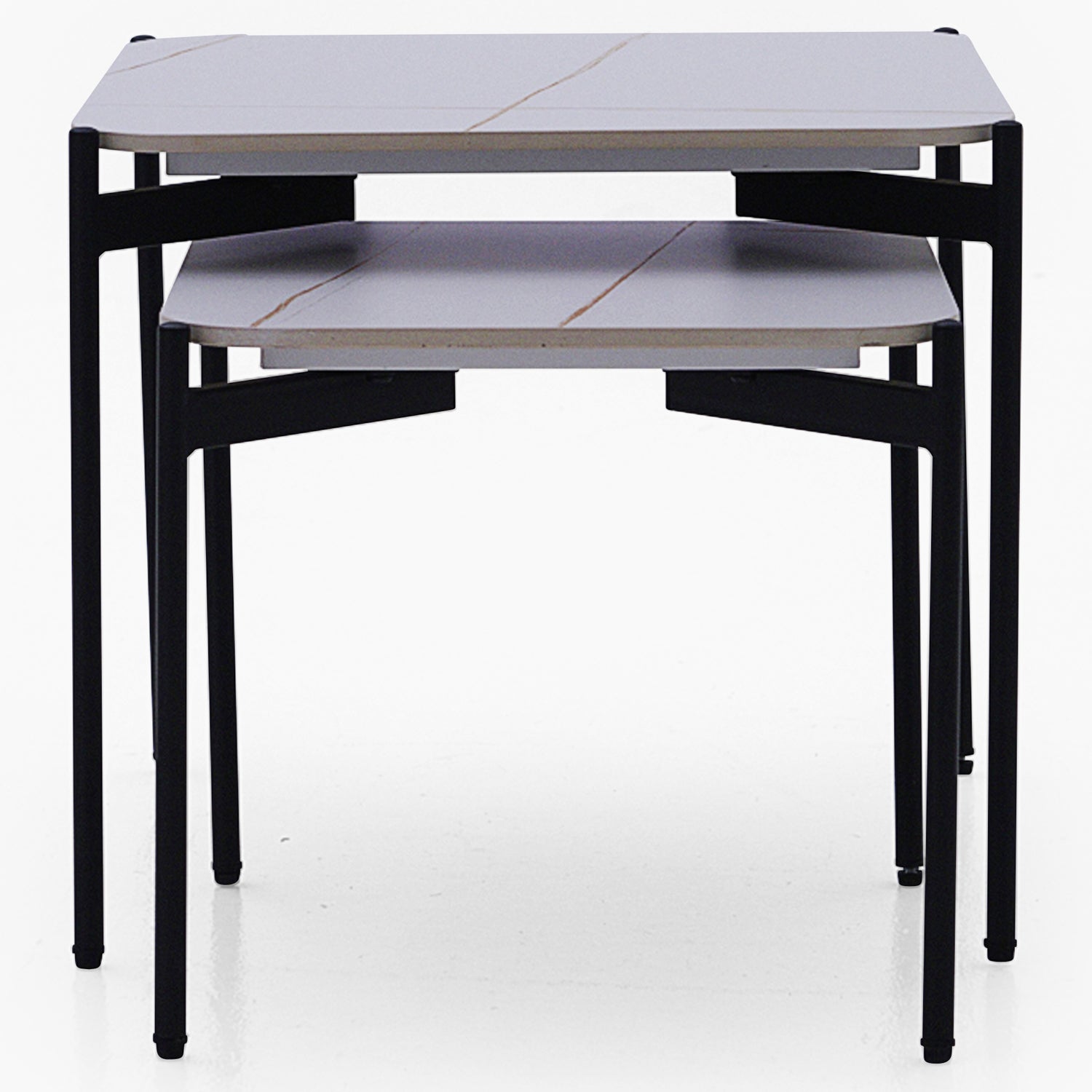 Rocco White and Gold Nest of Tables - Nest of Table White & Gold Ceramic Top / Black Powder Coated Metal Legs Tables Sterling Home 6