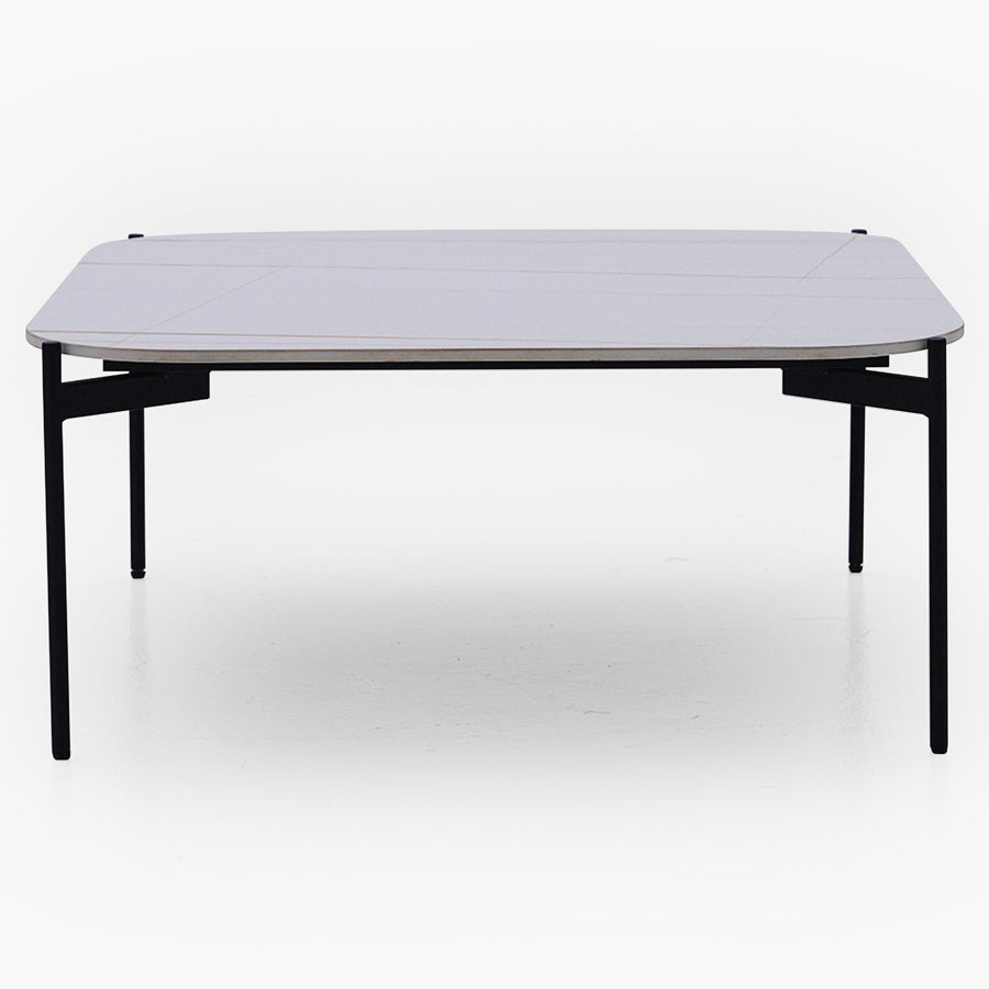 Rocco Square Coffee Table - Square Coffee Table White & Gold Ceramic Top / Black Powder Coated Metal Legs Tables Sterling Home 1