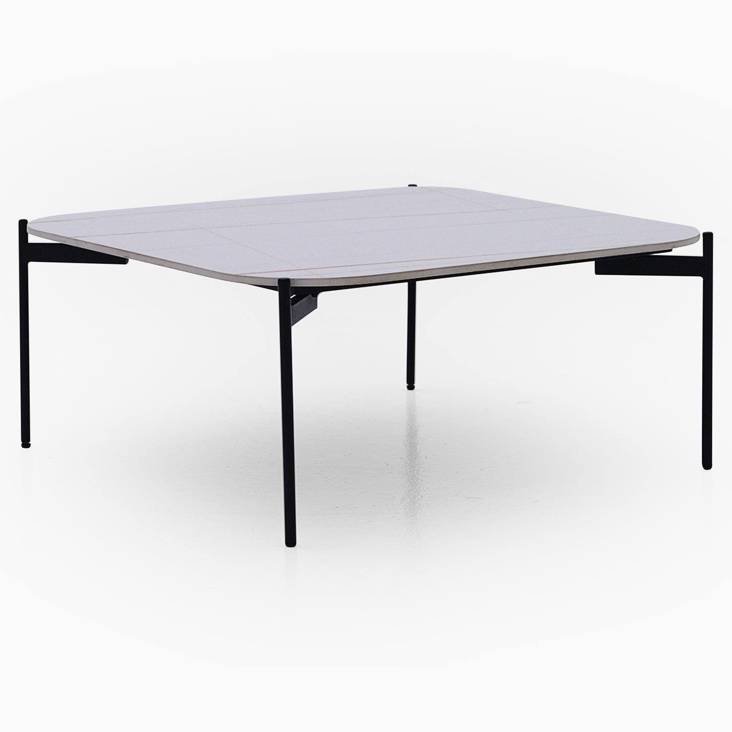 Rocco White and Gold Square Coffee Table - Square Coffee Table White & Gold Ceramic Top / Black Powder Coated Metal Legs Tables Sterling Home 5