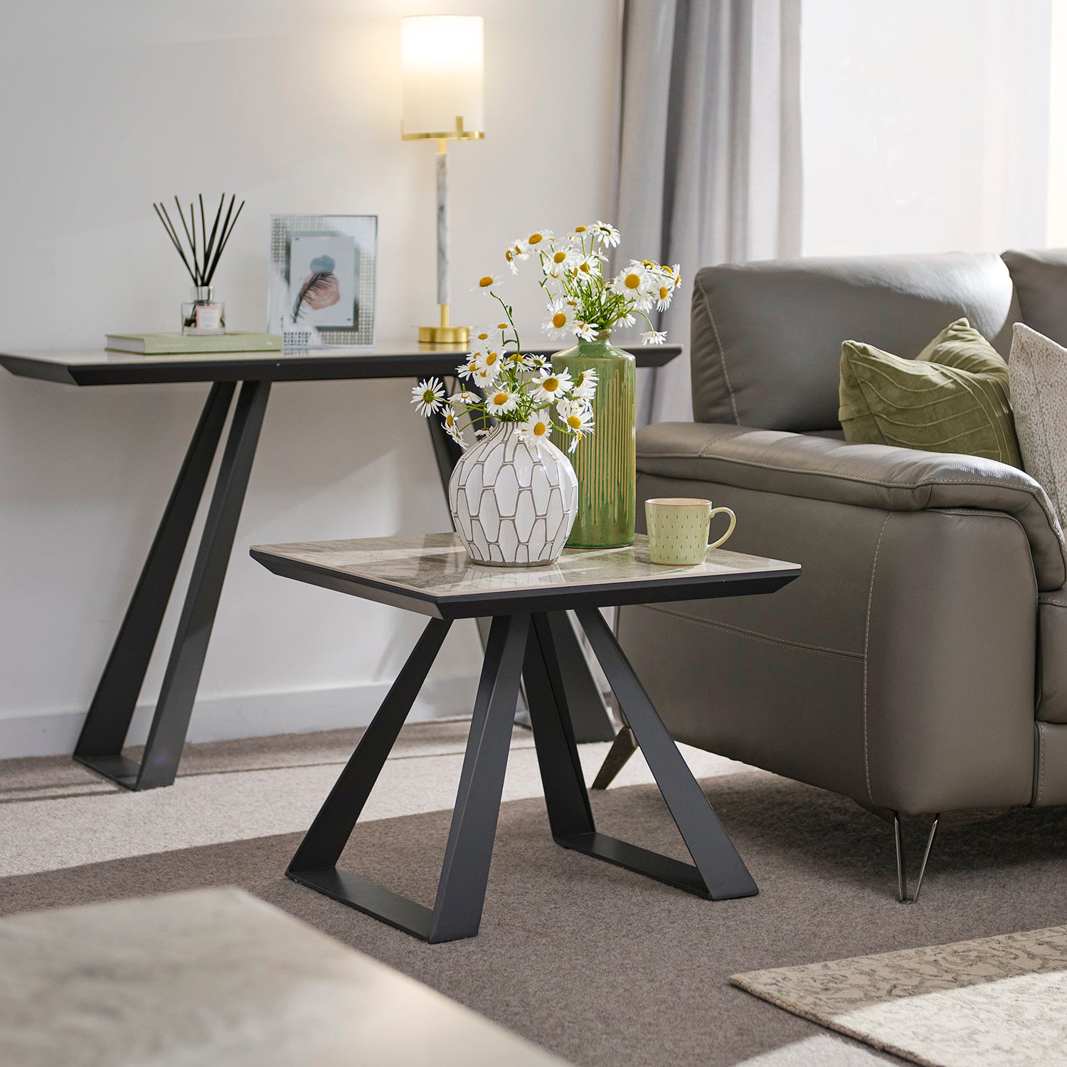 Romany Coffee Table - Coffee Table Light Grey Ceramic / Dark Grey Tables Sterling Home 2
