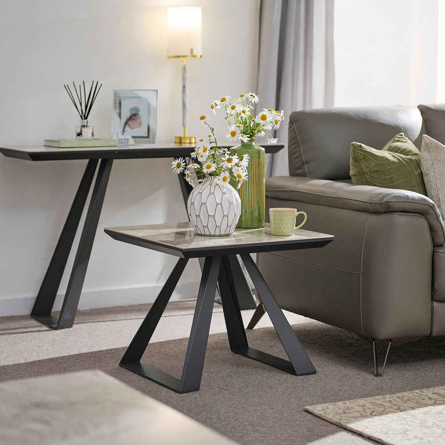 Romany Side Table - Lamp Table Light Grey Ceramic / Dark Grey Tables Sterling Home 2