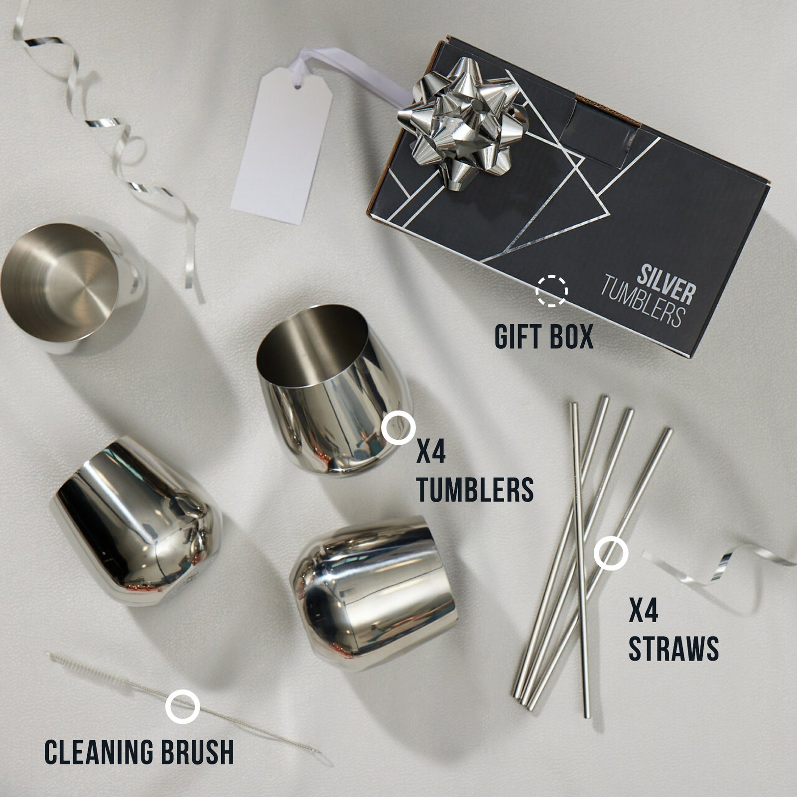 Pack Of 4 Silver Tumblers With Straws - Tumblers Silver With Straws 4 Pack Sterling Home 4