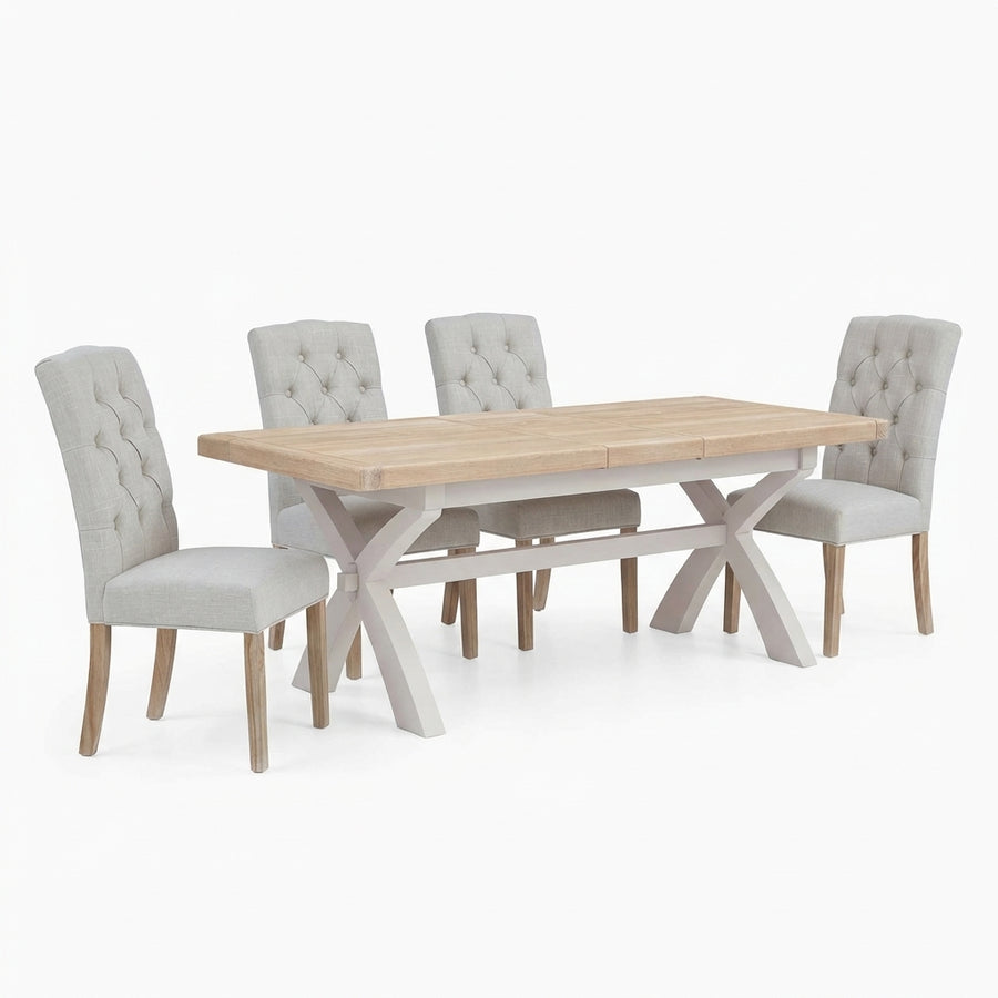 Salford Cross Leg Dining Table & 4 Button Back Chairs Sterling Home 1