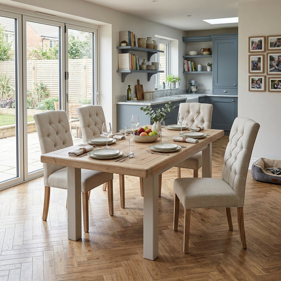 Salford Small Extending Dining Table & 4 Button Back Chairs Sterling Home 2