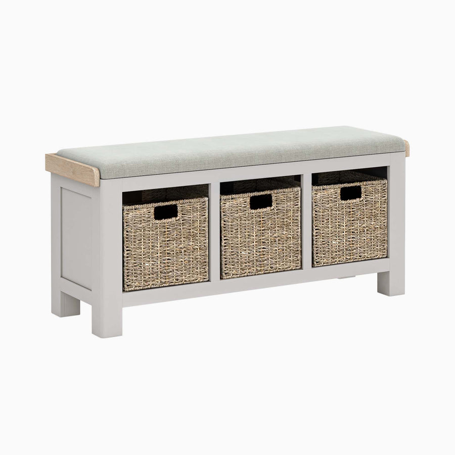 Salford Cross Bench - Storage Bench Stone Grey / Beige Fabric - Beige Storage Sterling Home 1