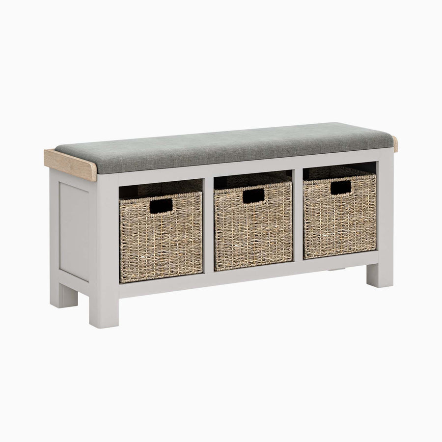 Salford Cross Bench - Storage Bench Stone Grey / Beige Fabric - Beige Storage Sterling Home 2