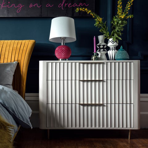 Saskia 3 Drawer Cabinet - 3 Drawer Chest Soft Grey Painted / Brass Storage Sterling Home 2