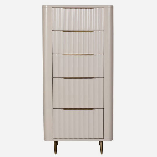Saskia 5 Drawer Cabinet - 5 Drawer Tall Chest Soft Grey Painted / Brass Storage Sterling Home 1