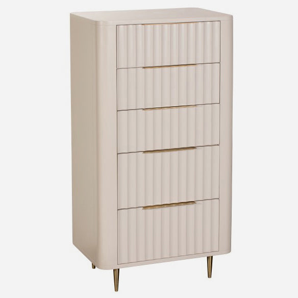 Saskia 5 Drawer Cabinet - 5 Drawer Tall Chest Soft Grey Painted / Brass Storage Sterling Home 3