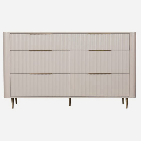 Saskia 6 Drawer Cabinet - 6 Drawer Wide Chest Soft Grey Painted / Brass Storage Sterling Home 1