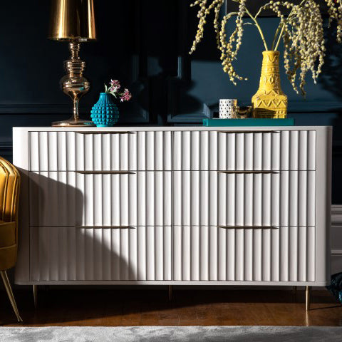 Saskia 6 Drawer Cabinet - 6 Drawer Wide Chest Soft Grey Painted / Brass Storage Sterling Home 2