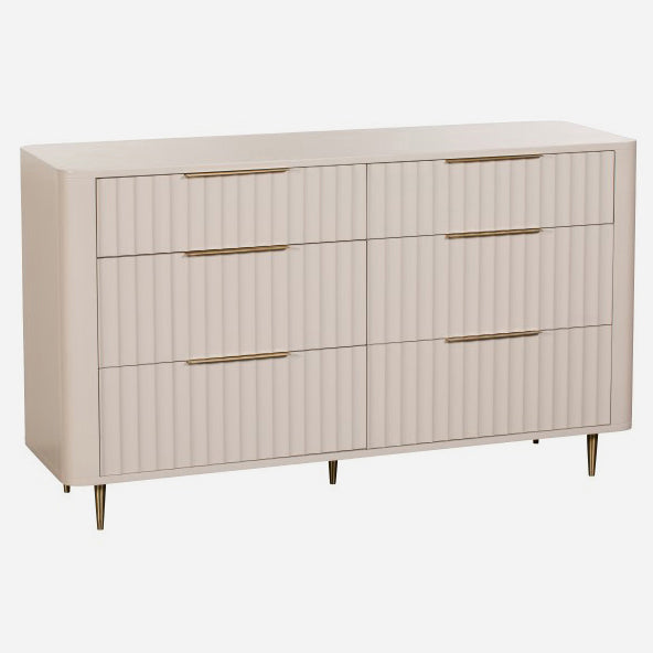 Saskia 6 Drawer Cabinet - 6 Drawer Wide Chest Soft Grey Painted / Brass Storage Sterling Home 4