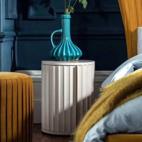 Saskia Bedside Cabinet - Bedside (Left) Soft Grey Painted / Brass - Left Hand Storage Sterling Home 2