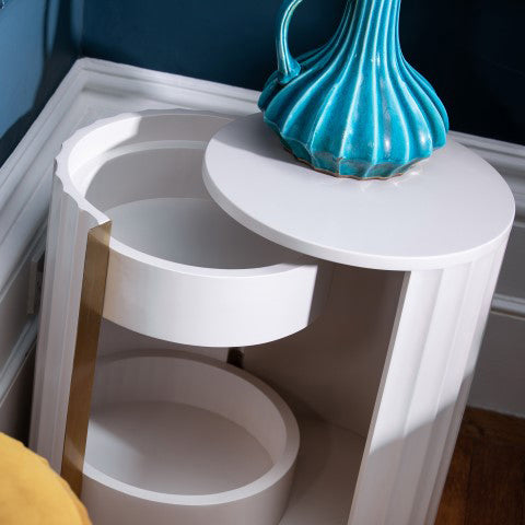 Saskia Bedside Cabinet - Bedside (Left) Soft Grey Painted / Brass - Left Hand Storage Sterling Home 3