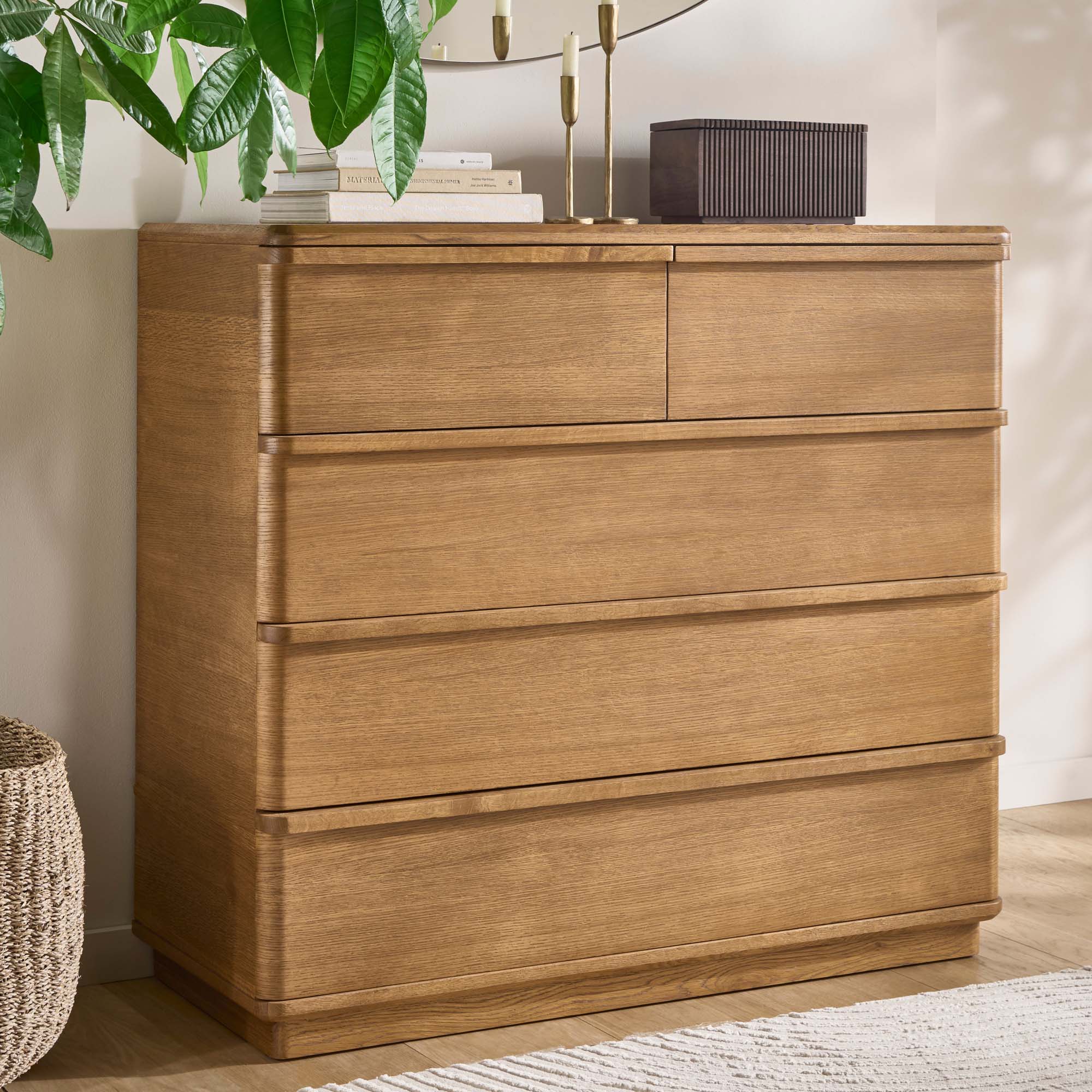 Serene 5 Drawer Cabinet - 3+2 Chest Oak / Oak Veneer Storage Sterling Home 2