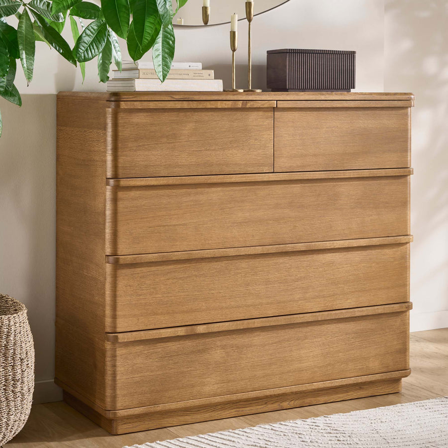 Serene 5 Drawer Cabinet - 3+2 Chest Oak / Oak Veneer Storage Sterling Home 2